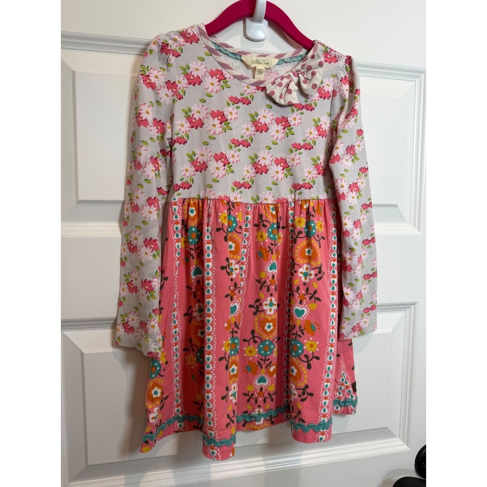 52. Matilda Jane Girls Pink Floral Heart Mixed Print Long Sleeve Dress Size 4